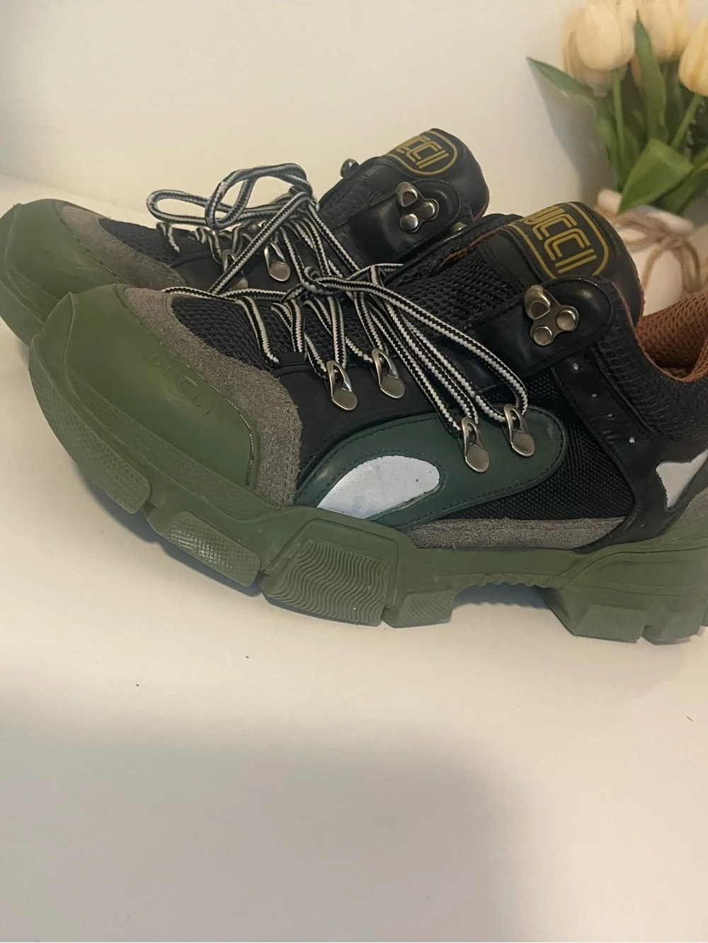 Gucci Black & Green Men's Chunky Lace-Up Sneakers